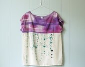 Sample Sale - silk hand painted shirt.  Lilac Ikat and Dots.