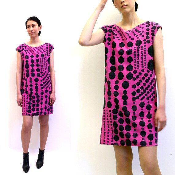 Hand painted silk mini dress. PATCHWORK DOTS in Petal. made to order dress