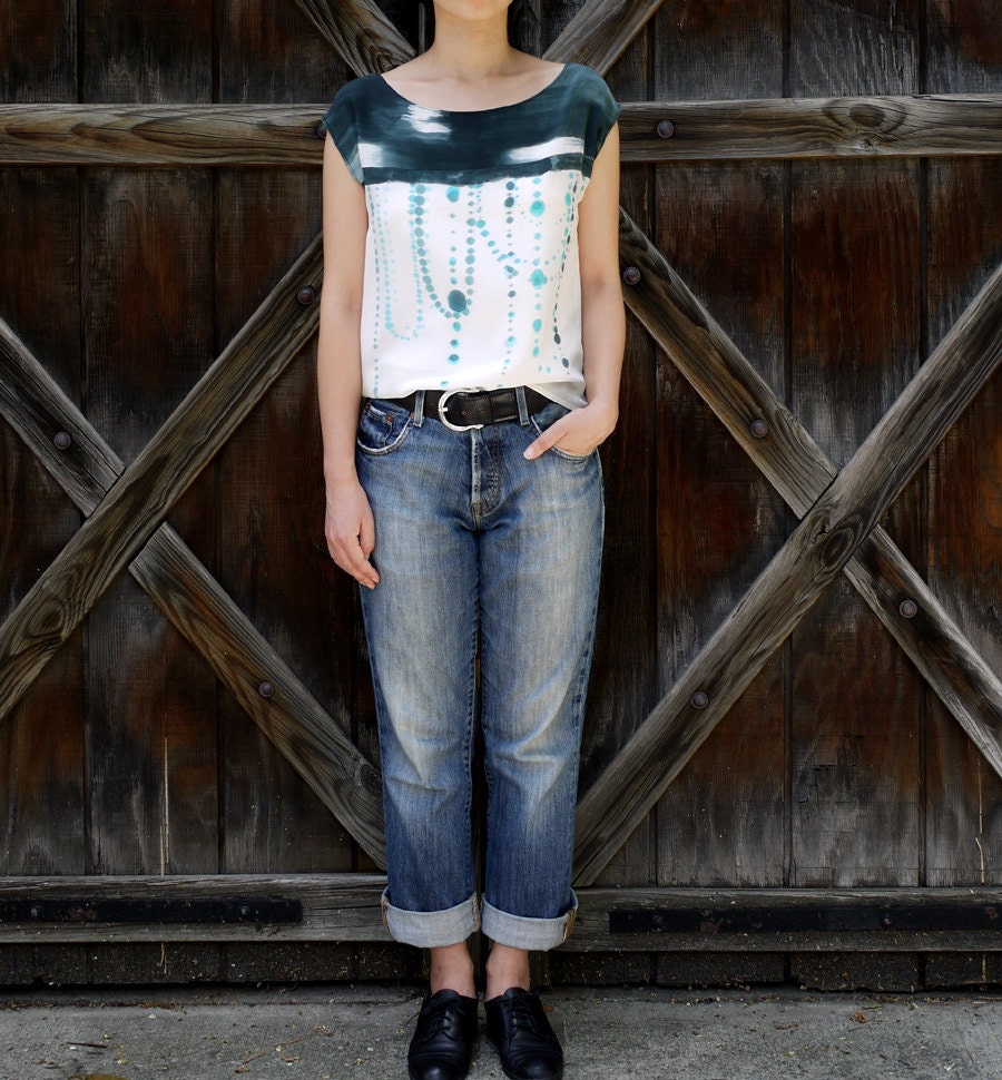 Reserved / Sample sale // silk hand painted shirt. INDIGO IKAT DOT Ready made blouse - size s/m