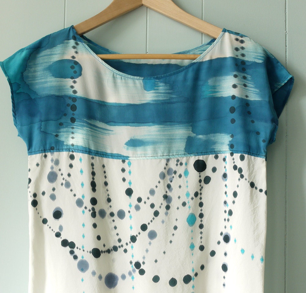 silk hand painted shirt. INDIGO IKAT DOT made to order blouse - Custom sizing