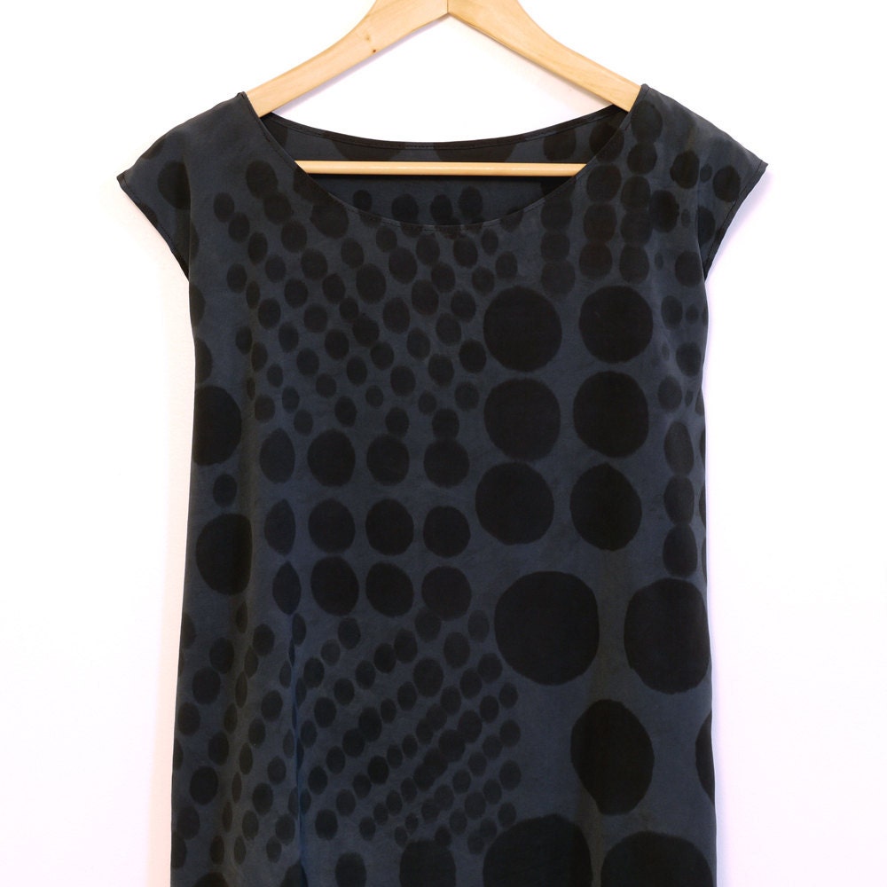 silk hand painted mini dress. PATCH WORK DOTS. made to order.