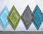 Ornate Key and Floral Wall Plaques Aqua Teal Grey/Gray Green Vintage Syroco Ornate Wall Hangings set of 4
