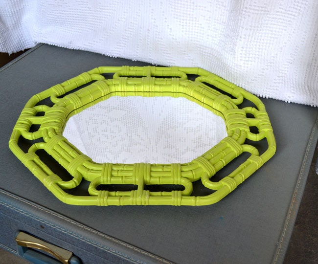 Lime Green Upcycled Vintage Mirror...great for Modern decor Teen Bedroom Playroom