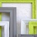 Lime Green, Grey White Ornate Frames Set of 6 - Upcycled Frames Modern  Bedroom Decor