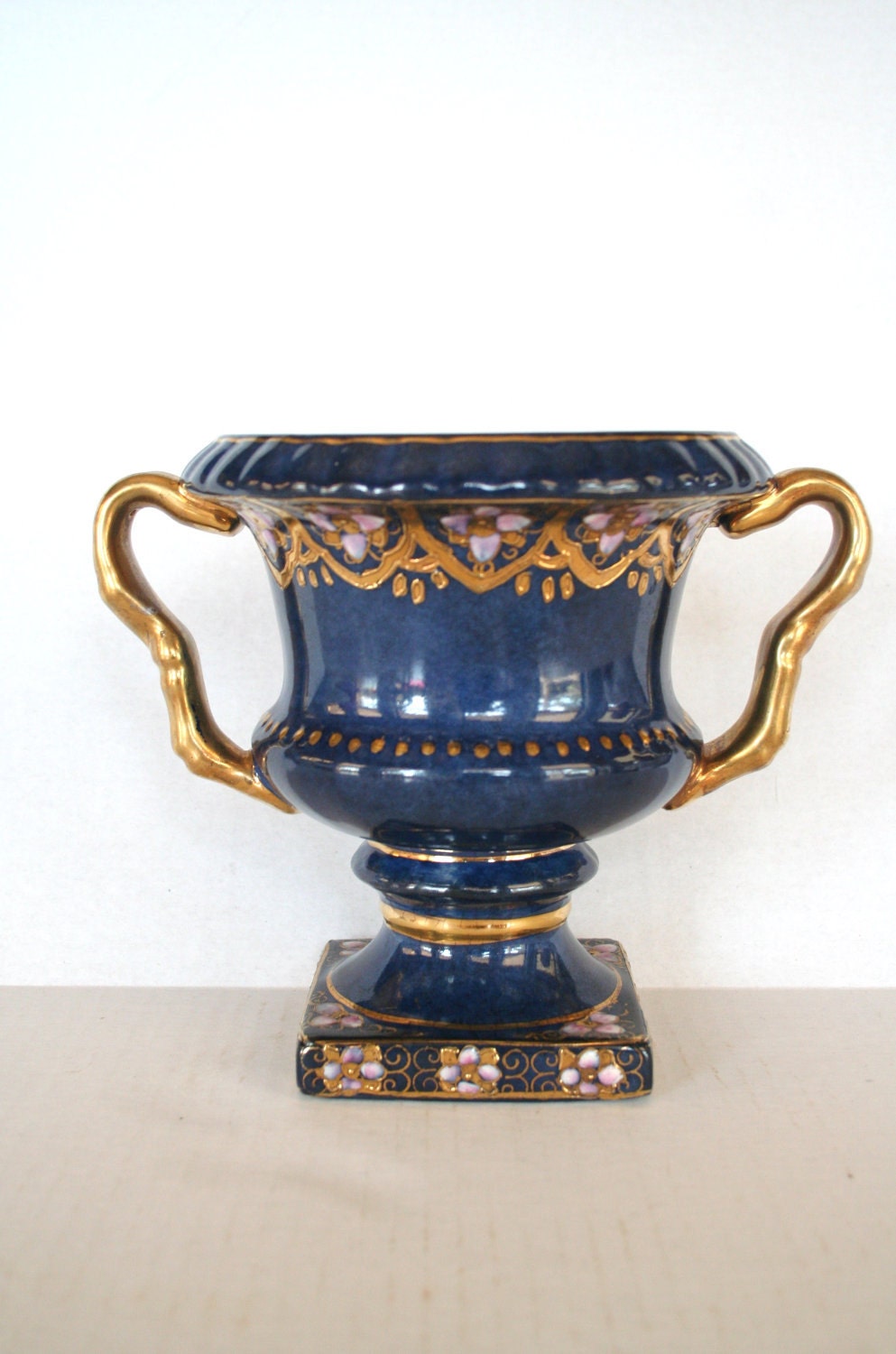 Cobalt Blue Ceramic Toyo Footed Urn