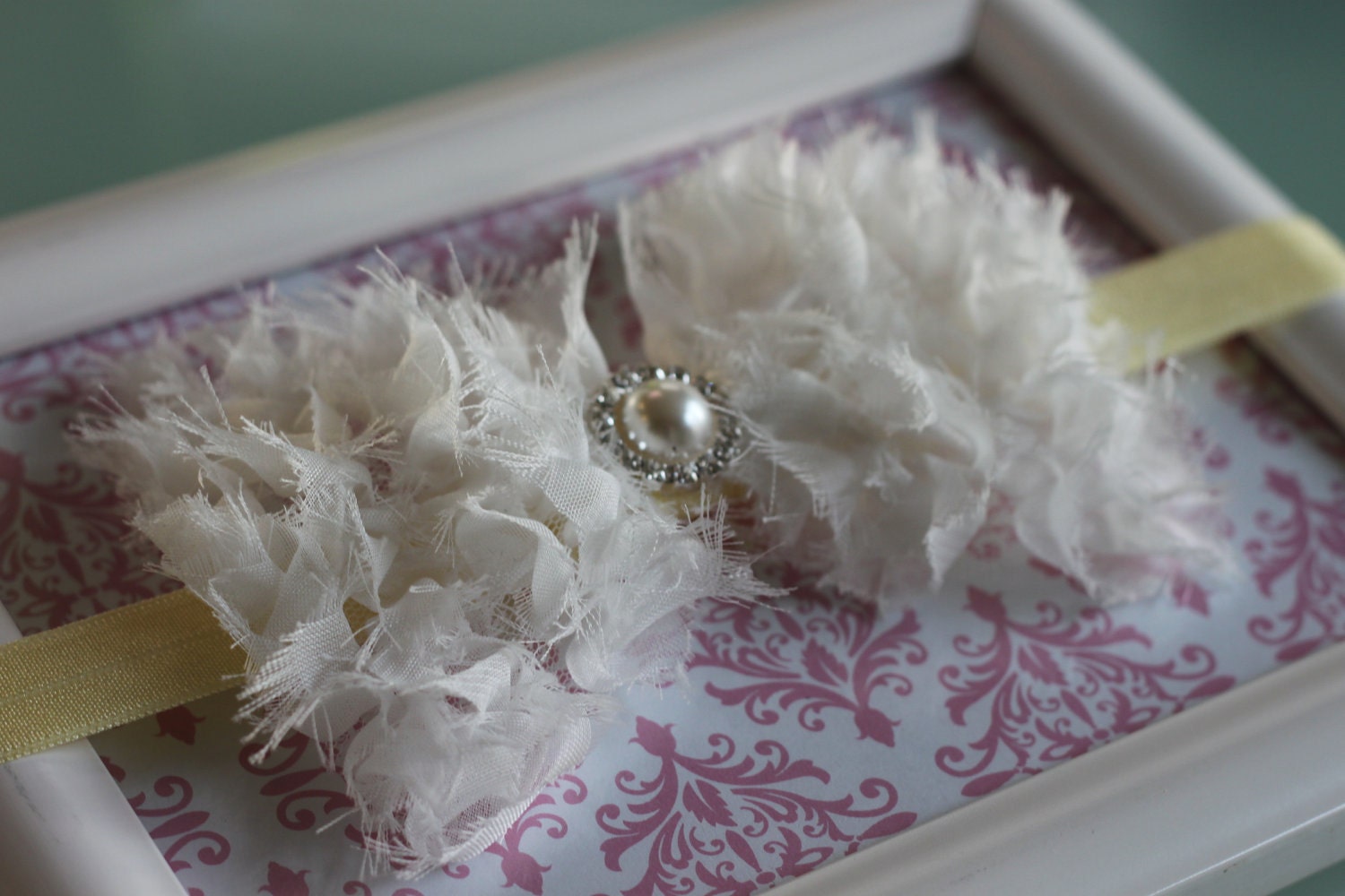 Baby Headband-Newborn Headband-Toddler-Infant-Photo Prop- Easter Headband- White Chiffon Headband on Yellow Elastic