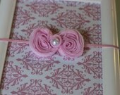 Baby Headband-Newborn Headband-Infant-Photo Prop- Easter Headband- Shabby Pink Chiffon Bow Headband on Pink Elastic