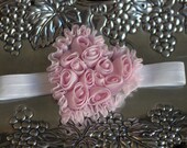 Baby Headband-Newborn Headband-Toddler-Infant-Photo Prop- Heart Headband- Light Pink Chiffon Heart on White Elastic