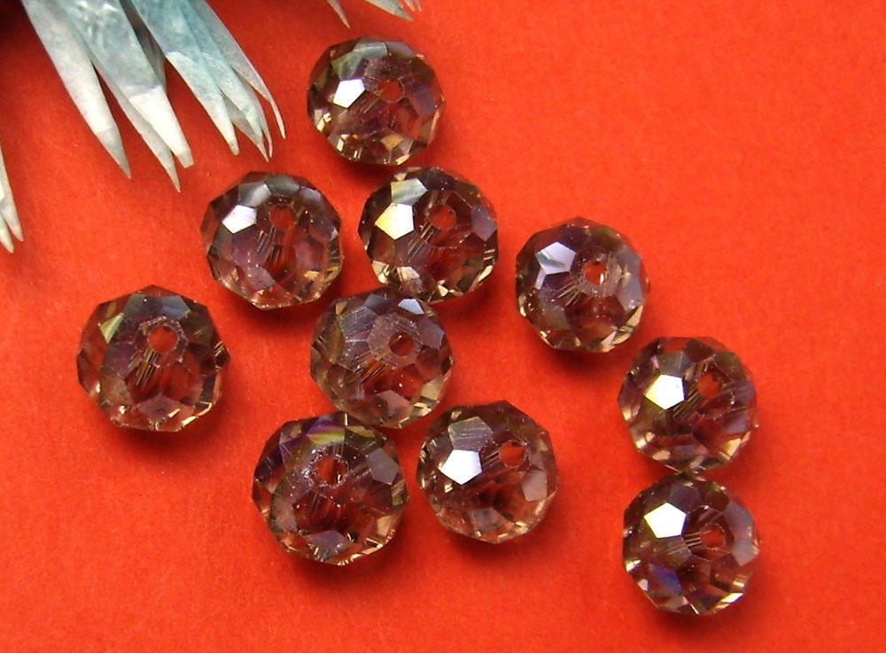 8mm Cut Glass Beads 5040 Roundelles Silver AB Finish  Hazy Taupe 10 Pack