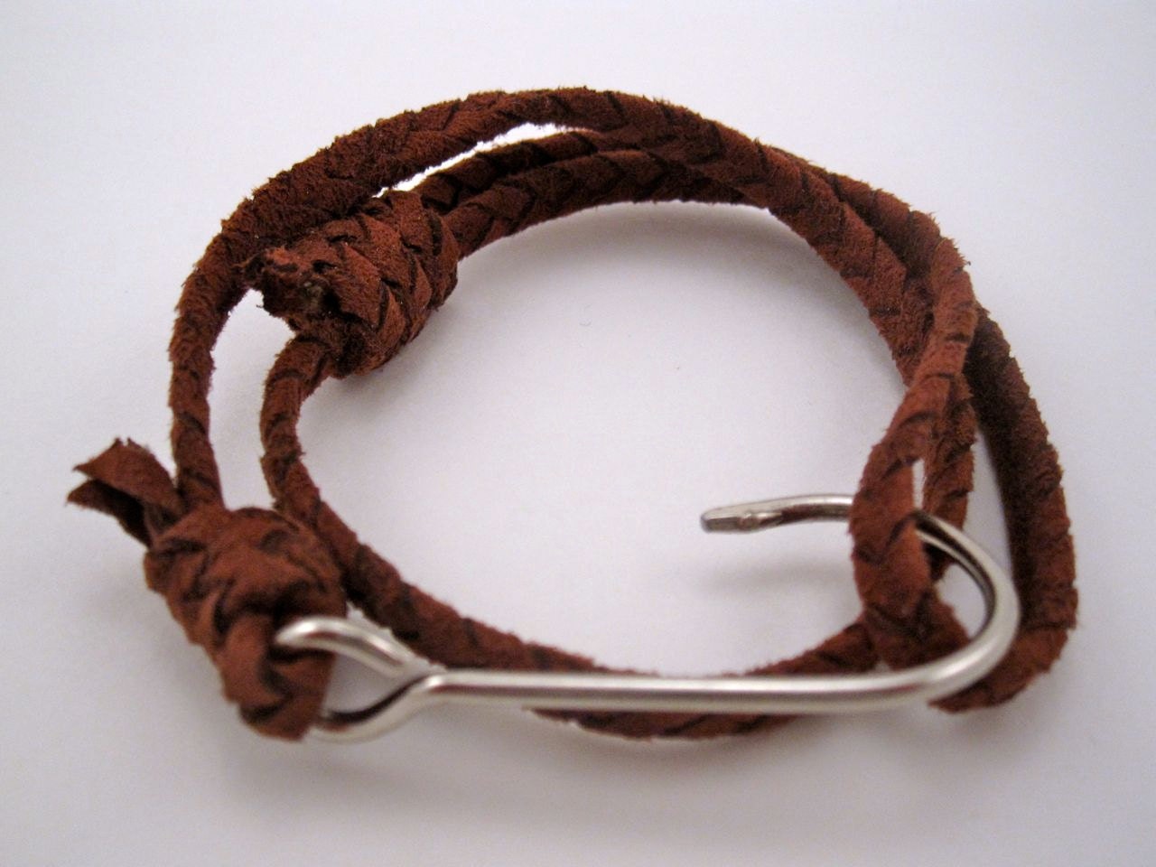 Mens Leather Fish Hook Bracelet