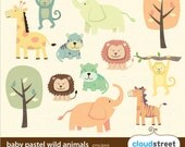 buy 2 get 1 free baby pastel wild animals clipart for personal and commercial use ( cute animal clip art ) INSTANT DOWNLOAD