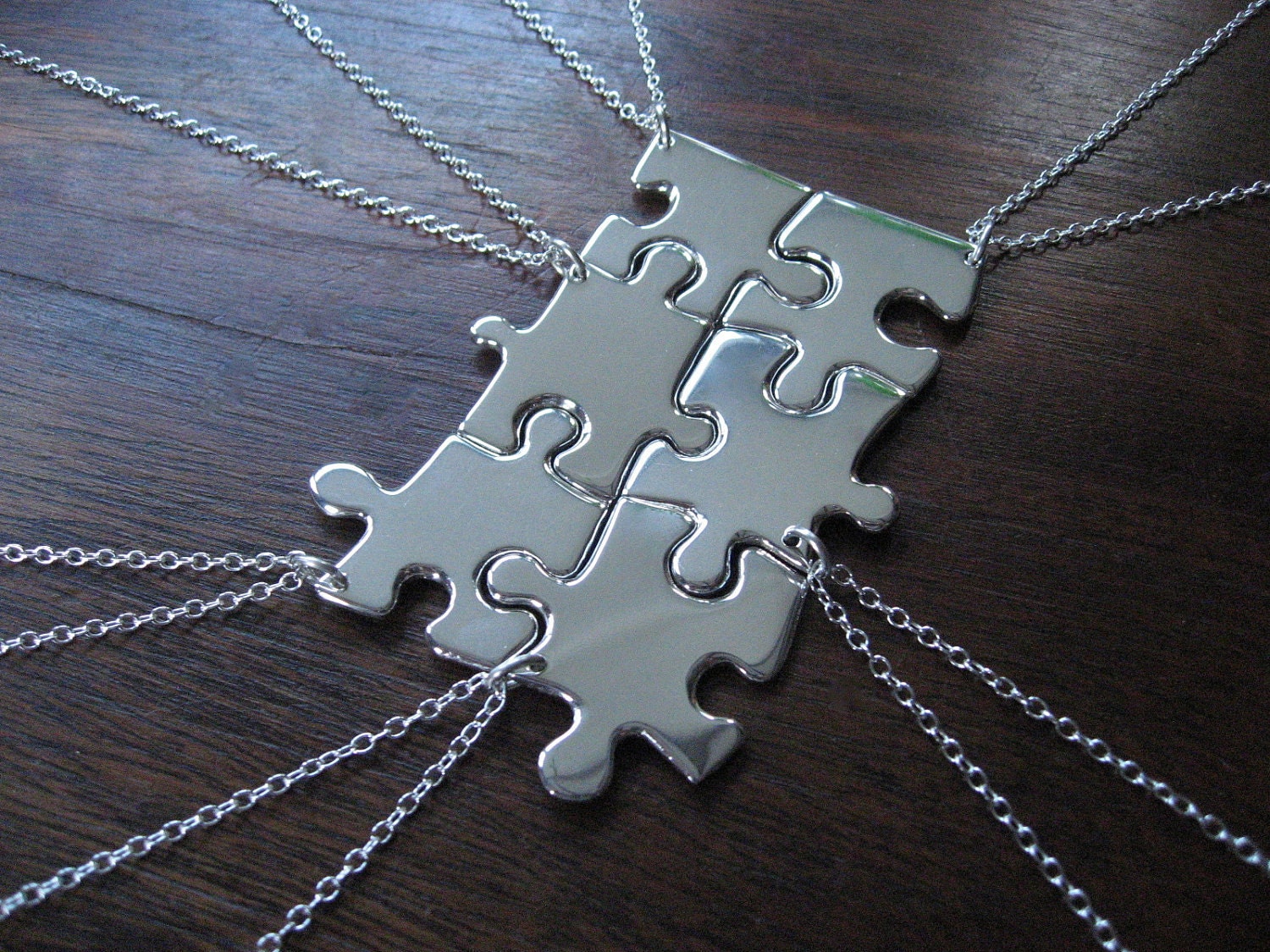 Six Silver Puzzle Piece Pendant Necklaces