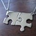 Two Edge Puzzle Pieces Silver Pendant Necklaces