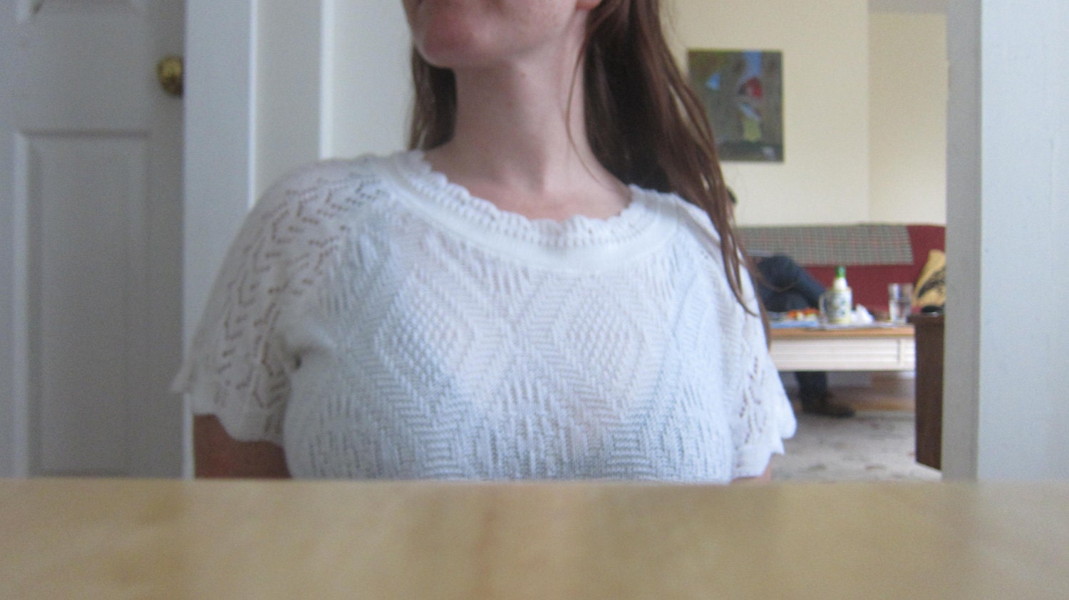 White Short Sleeve Knit Sweater Shirt