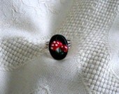 Toadstool Mushroom ring silver plated adjustable size Woodland Kawaii polymer clay Fly Agaric womens jewelry accessories