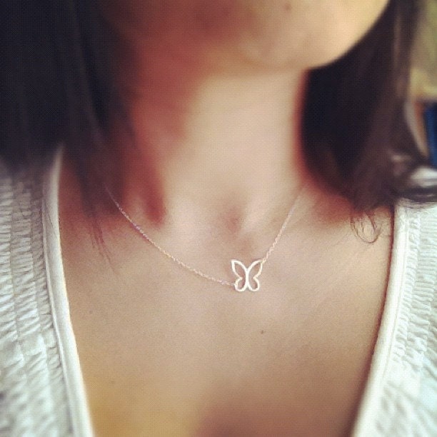 Butterfly Necklace - Sterling Silver Butterfly Necklace - All Sterling Silver - Any time Necklace