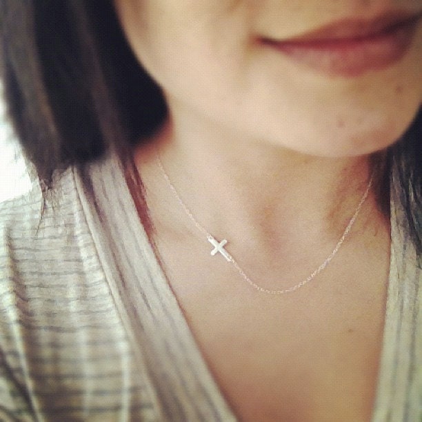 Tiny Sterling Silver Sideways Cross Necklace - All  Sterling Silver - Everyday Jewelry