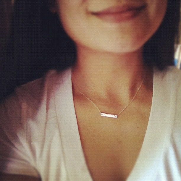 Sterling Silver  Hammered Initial Sideways Bar Necklace - All Sterling Silver - Nameplate Necklace -  Everyday Jewelry