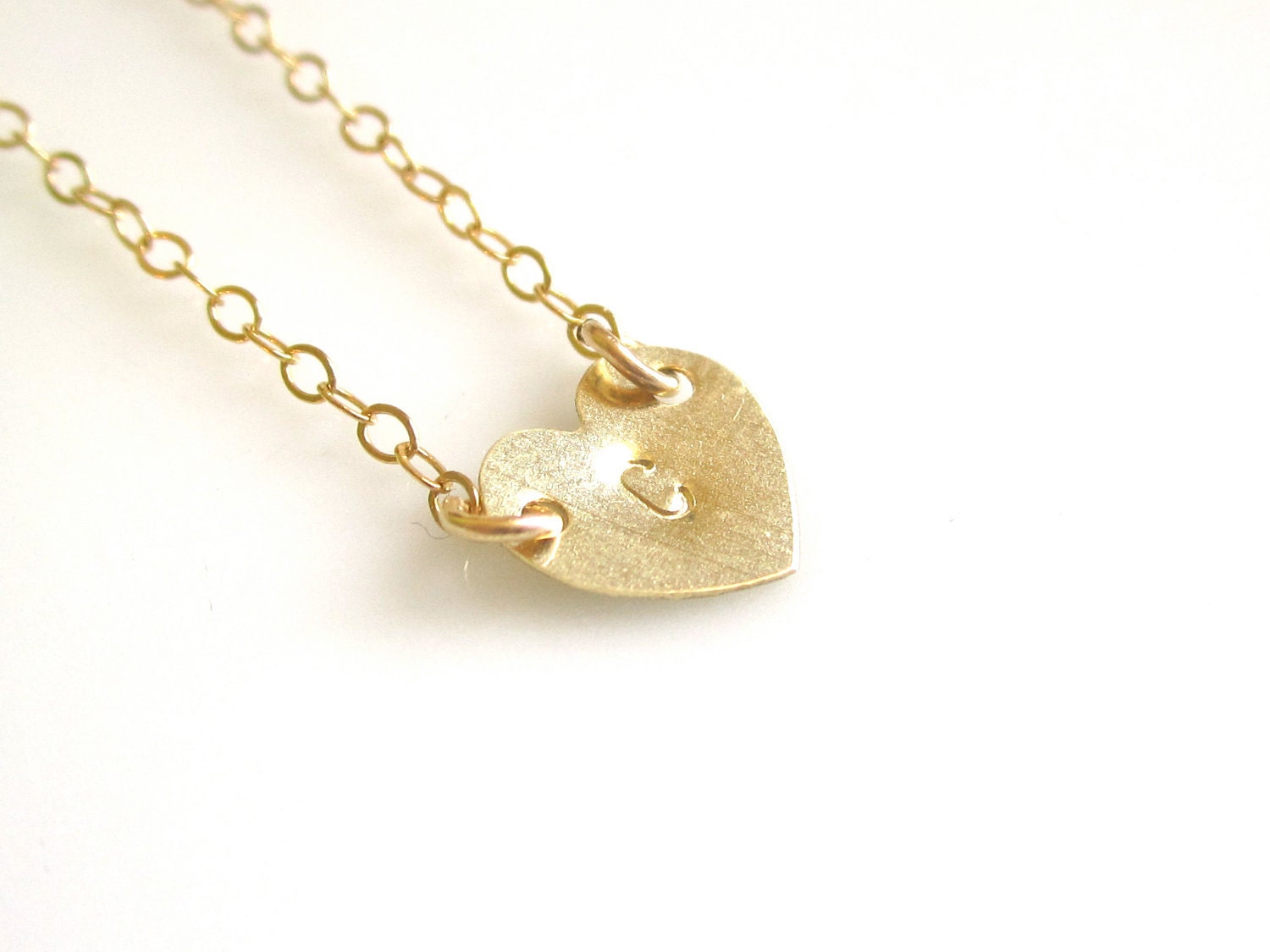 Tiny 9K Gold Heart Initial Necklace - Everyday Jewelry - Personalization Gift
