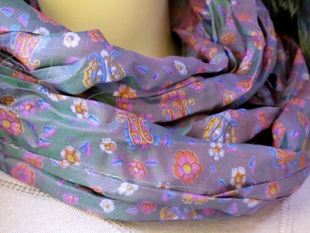 Silk scarf, Infinity Scarf, Sari scarf, Loop Scarf