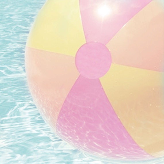 Beach Ball Art Print - Pink Yellow Orange Aqua Pool Wall Art Children Kid Room Wall Art Summer Photograph