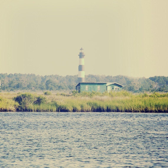 Bodie Island Lighthouse Photograph - Outer Banks North Carolina Beach- Blue Green Nautica Dreamy Vintage Ocean Art Print