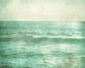Ocean Art Print - Bokeh Teal Green Blue Aqua Dreamy Whimsical Surreal Sun Reflecton Waves Beach Photograph