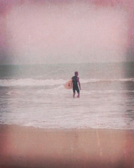 Surf Art Beach Print - Pastel Pink Aqua Soft Surfing Beach House Wall Decor Photograph
