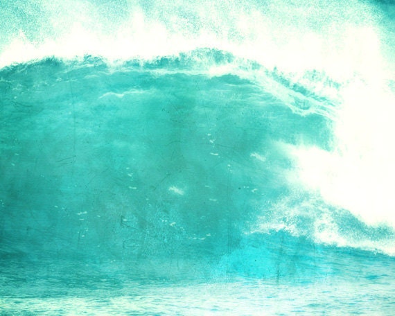 Wave Beach Art Print - Aqua White Abstract Surreal Beach House Wall Art Surfing Home Decor Photograph