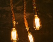 Chandelier Lighting Industrial Light 3 Edison Bulb Hanging Light Hanging Lamp Gifts for Men - Rustic Rope Design
