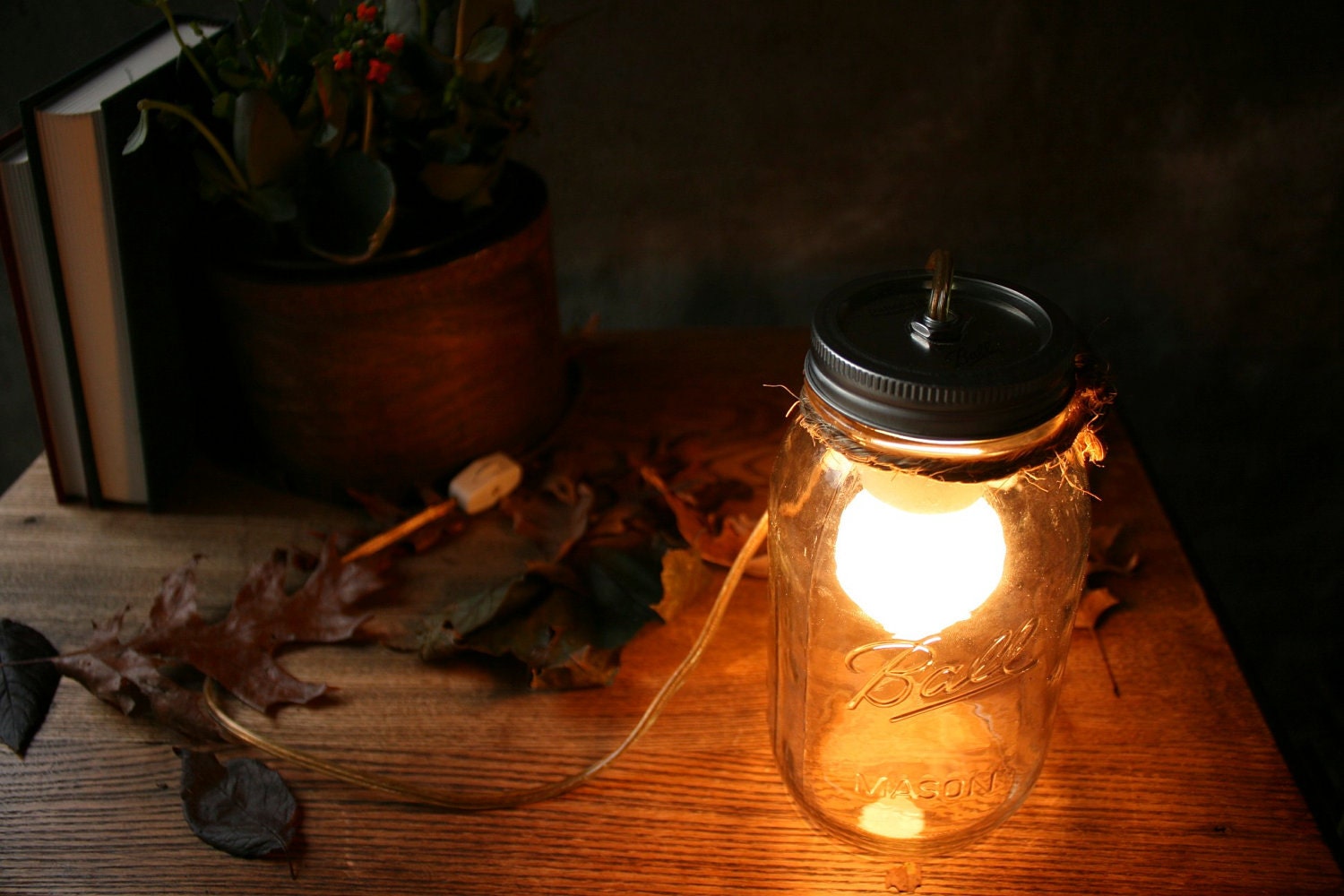 Mason Jar Lighting Glass Lamp Night Light or Desk Lamp - Minimalist Design