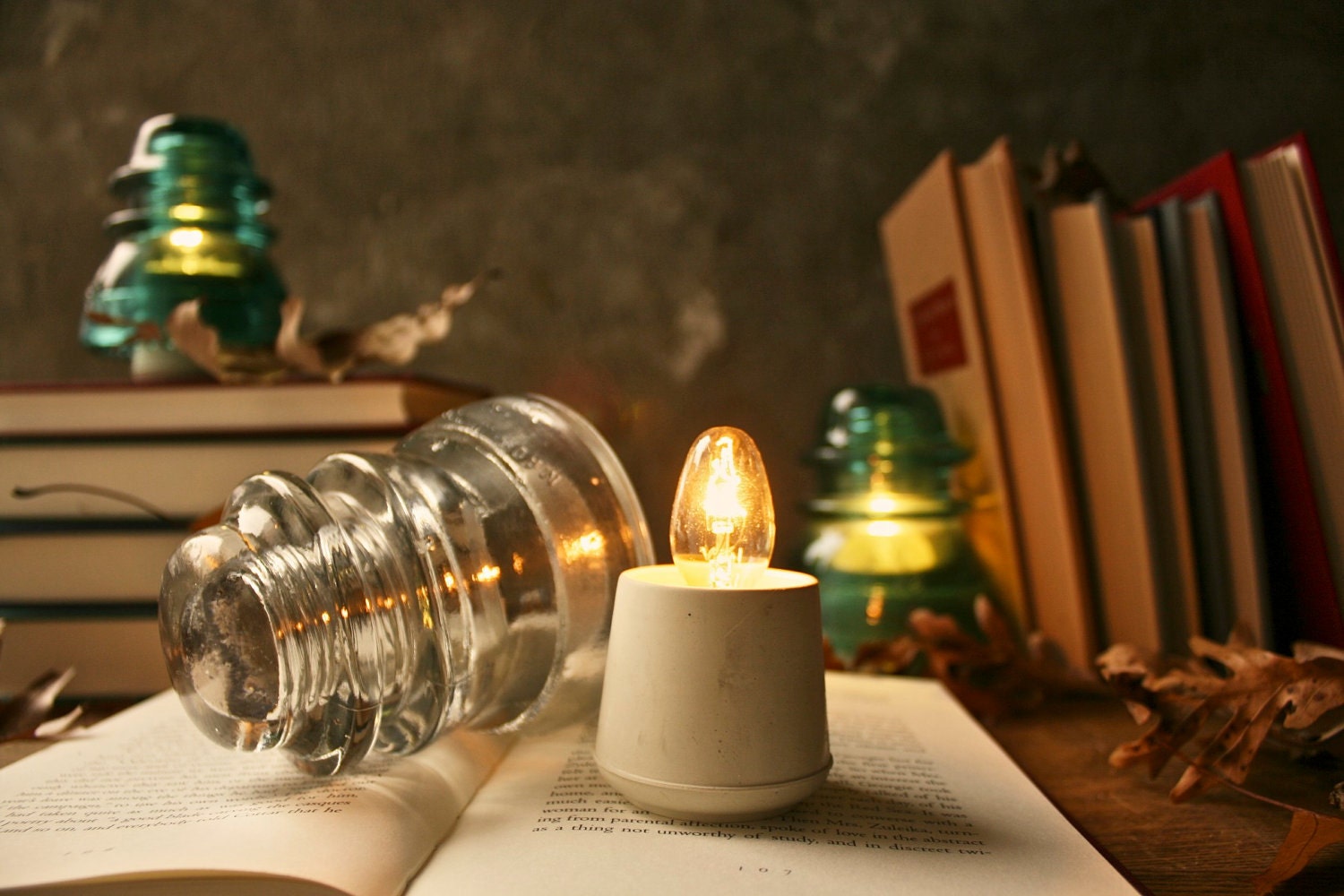 Glass Lamp Industrial Light Wedding Lighting Rustic Decor Bedside Lamp - Vintage Teal or Clear Glass Telegraph Insulator Steampunk Lamp