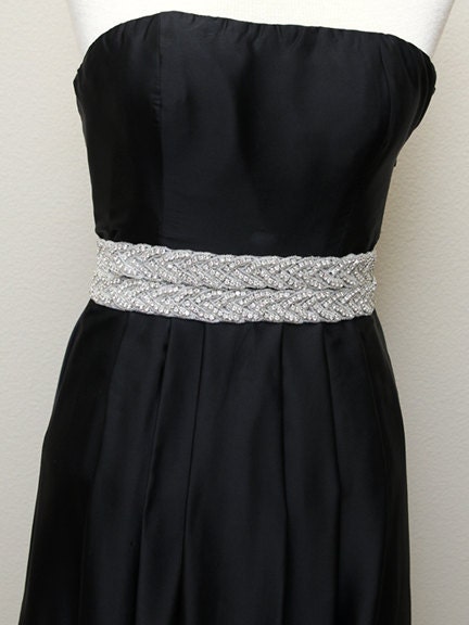 Beaded rhinestone crystal Bridal Sash with satin ribbon tie, gown sashes