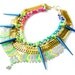 TheSpell, neon statement necklace, chunky rhinestones and spikes, OOAK collar bib necklace, mermaid style, rainbow