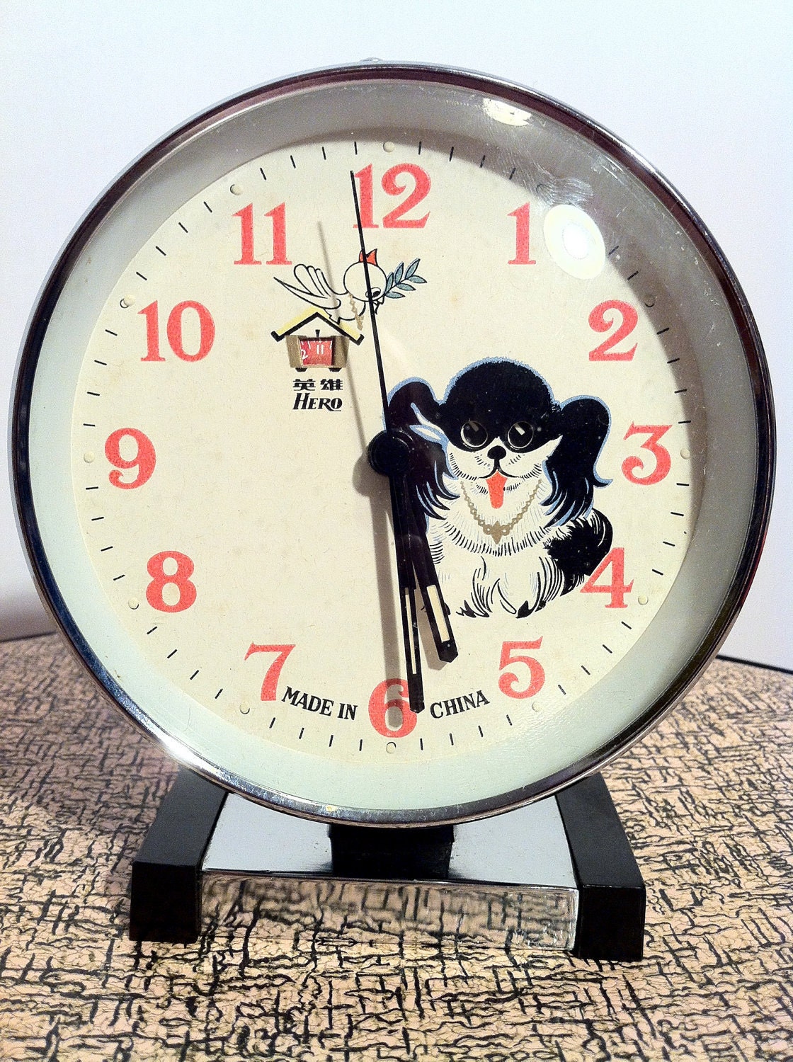 Vintage Alarm Clock Hero Pekinese Dog