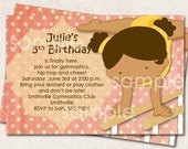 Gymnastics Birthday Party Invitation pink cream yellow Digital File you print