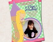 Tangled Rapunzel Birthday Party Invitation  Purple, green, blue, yellow, you print (Digital File)