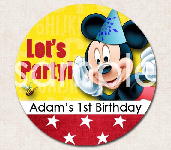 Mickey Mouse Gift Bag Tags or Cupcake Toppers, red yellow black (Digital File)