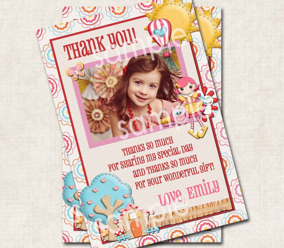 LaLa Loopsy Birthday Party Thank you, purple yellow blue (Digital File)