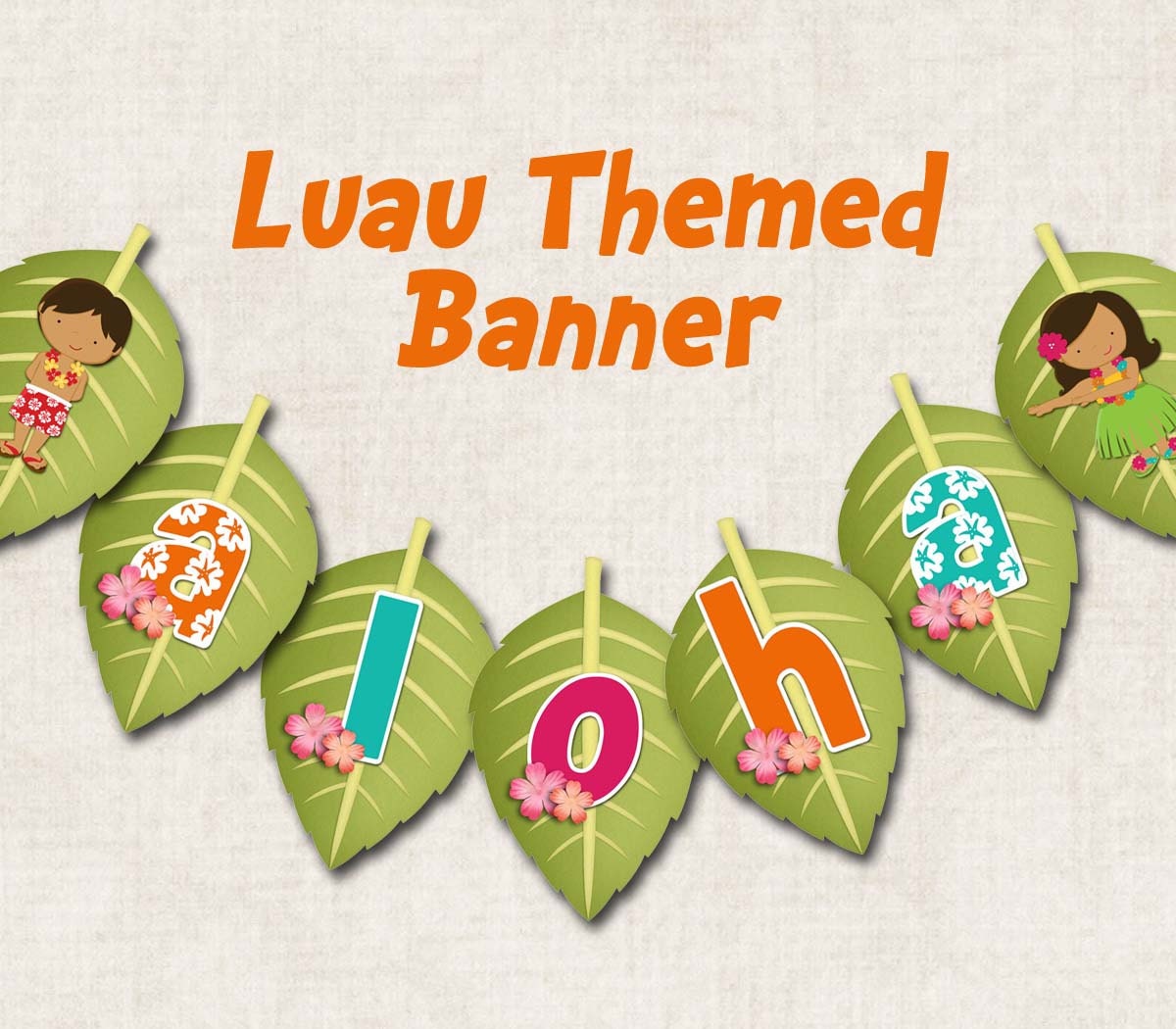 Aloha Luau Birthday Party Banner, "ALOHA", digital file, you-print