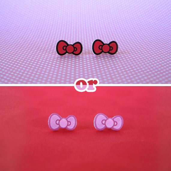 Hello Kitty Tiny Pink or Red Bow Earrings