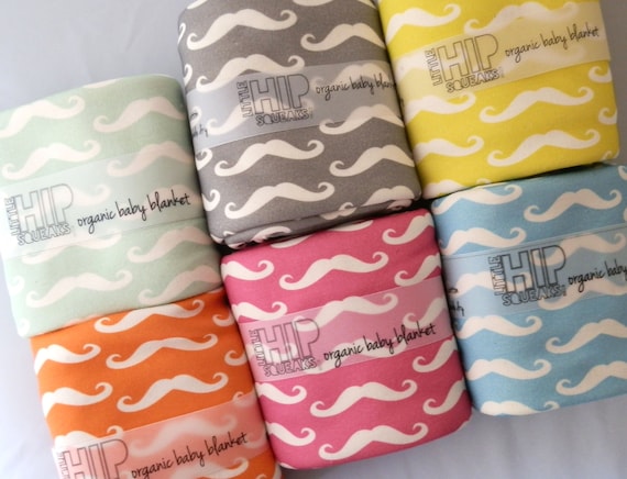 Baby Blanket, Mustaches, Choose from 6 Colors, Organic Baby Bedding
