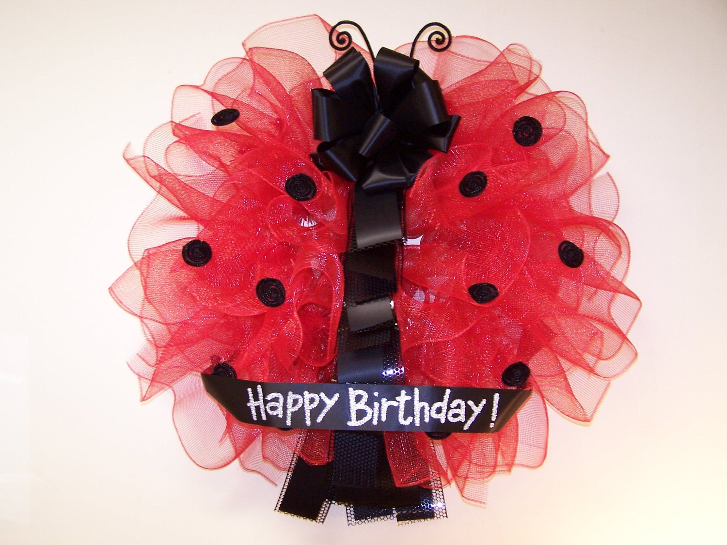 Ladybug Red and Black Polka Dot Large 28-inch Poly Deco Mesh and Ribbon Spring and Summer Wreath Door Décor