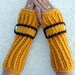 Sunflower Gold long ribbed with wrist strap crochet button arm warmers, fingerless gloves