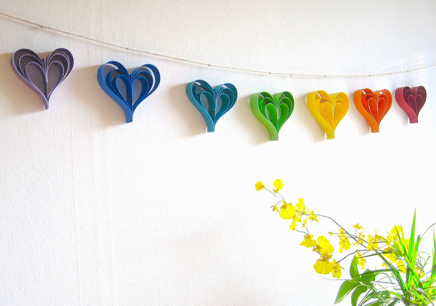 Rainbow Wedding Garland - Paper hearts Wedding Banner, rainbow birthday party, Engagement Party Decoration, Photo Booth Prop (handmade)
