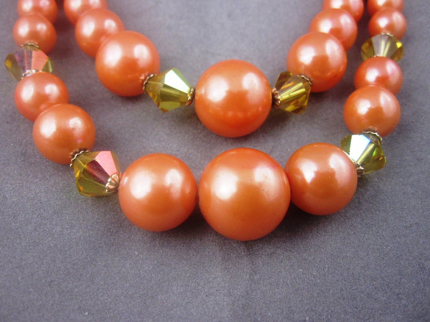 Vintage Necklace Orange Tangerine  Strand AB Crystals Beautiful