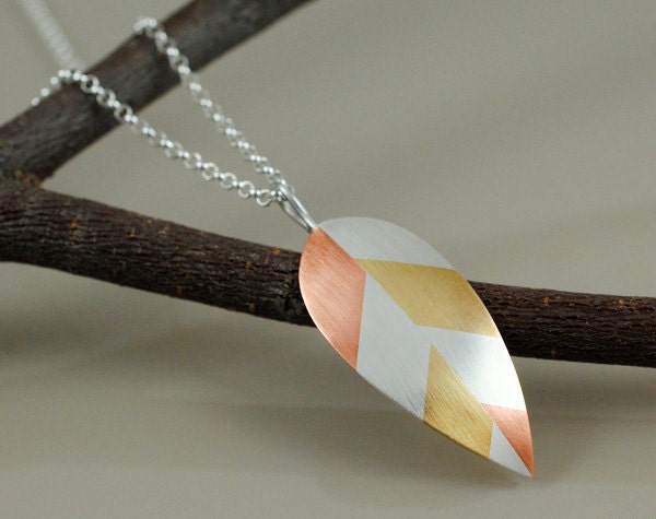 Leaf Pendant Necklace - Married Metals: Sterling Silver, Copper, and Brass - SilverspotMetalworks