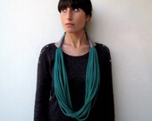 The tribal necklace - handmade in emerald and grey jersey fabric