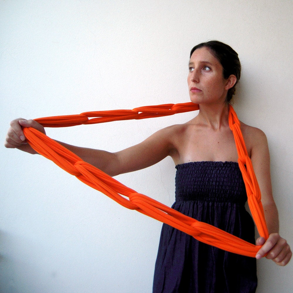 The linked noodles scarf - handmade in orange jersey fabric