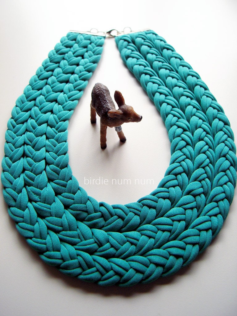 The triple braid necklace - handmade in emerald fabric